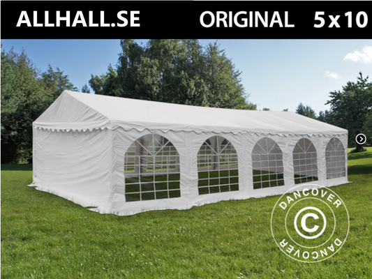 Partytält Original 5x10m PVC, Vit. UTHYRNING!